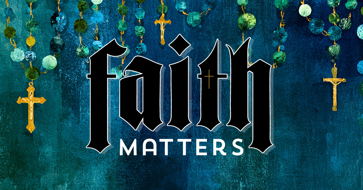 Faith Matters with illustrated Rosary beads and crucifixes